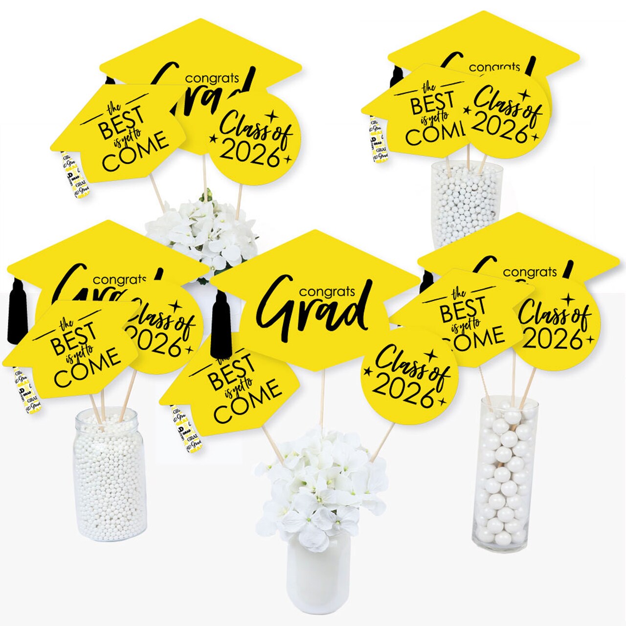 Big Dot of Happiness Yellow 2026 Graduation Party Centerpiece Sticks - Table Toppers - Set of 15